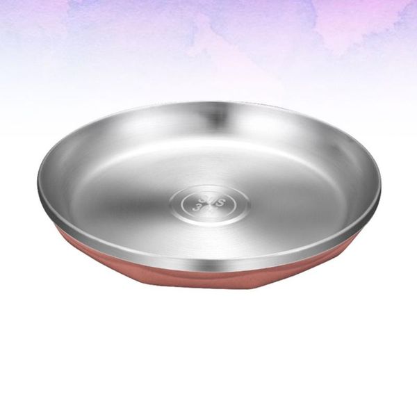

dishes & plates 1pc stainless steel round plate thicken heat resistant household serving (+ silver medium size)