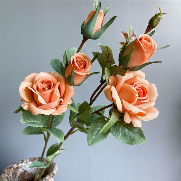 

decorative flowers & wreaths delicate roses branch silk artificial home wedding decoration flores christmas decor rose with leaves
