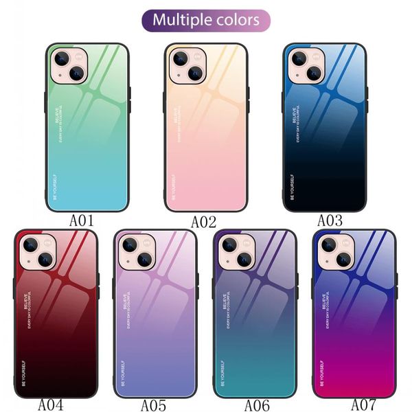 Закаленные стекла Чехлы для телефона для iPhone 13 Pro Max 12Mini 11 XR XS X 6 7 8 Plus Case Gradient Color Soft TPU Back Cove Sutiable для Samsung