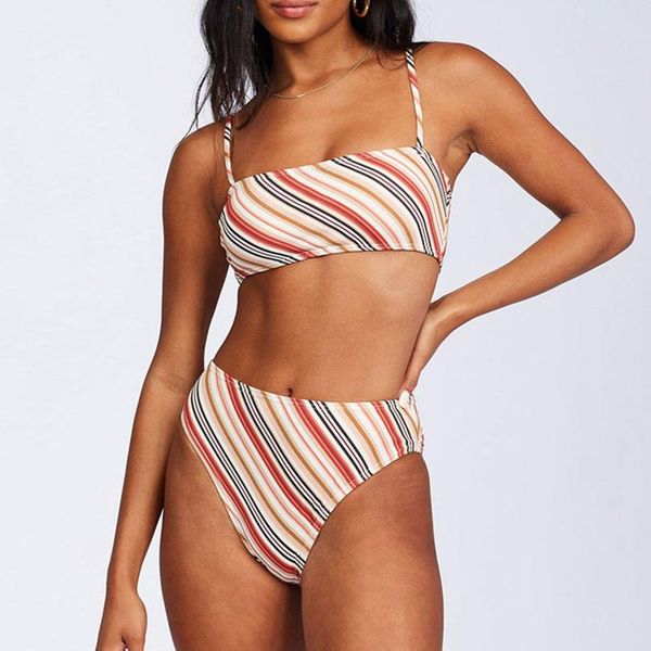 

women's swimwear striped print bikinis set women swimsuit high waist beach wear brazilian biquinis feamle bathing suits #g3, White;black