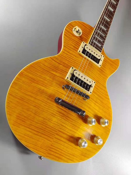 

quality guitar, yellow tiger pattern, mahogany body, rosewood fingerboard,