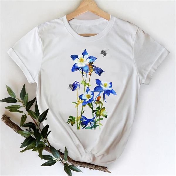 

spring summer flower clothing womens t shirt printing fashion 90s lady print graphic tee, White