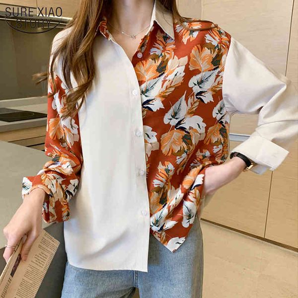 

autumn casual women vintage printing ladies floral cardigan blouse fashion long sleeve chiffon shirt 10850 210508, White