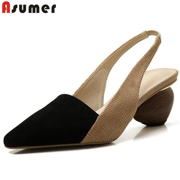 

dress shoes asumer 2021 arrival women pumps genuine leather unique high heel party wedding ladies slingback summer woman, Black