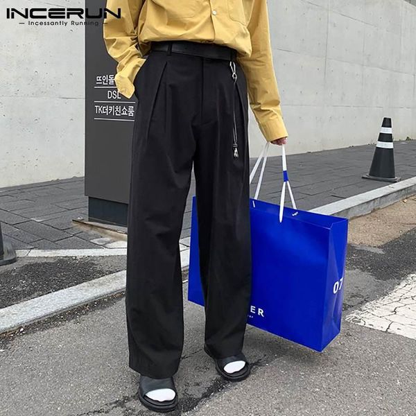 

men's pants incerun 2021 fashion all-match casual streetwear korea style leisure loose-fitting basic handsome trousers s-5xl, Black