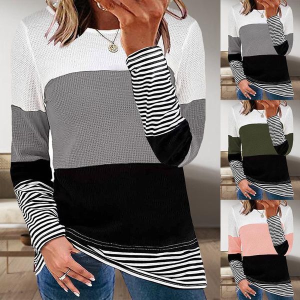 

women's hoodies & sweatshirts autumn winter long sleeve long-sleeved striped 0-neck stitching sweatershirt woman clothing, Black