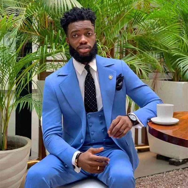 

men's suits & blazers bright blue mode big notch lapel a button men's suits 3 pieces man groom blazer k3lk, White;black