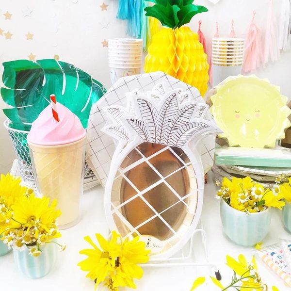 

disposable dinnerware 1set pineapple tableware fruit party decoration lemon strawberry balloons banner summer tropical diy wedding supplies