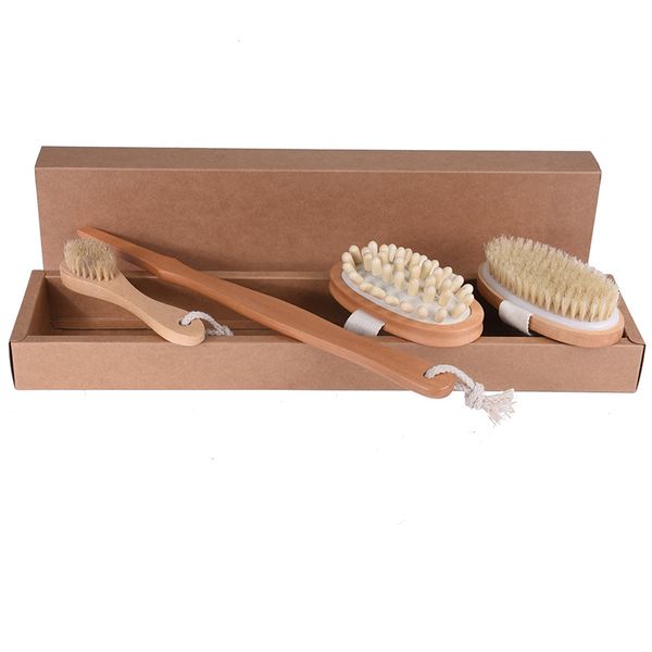 Vücut Fırçaları Set Bouar Bristles Fırça Dahil Uzun Kolu Yüz Scrubber Spa Masaj Ahşap Duş Scrubbers Banyo Aksesuarları