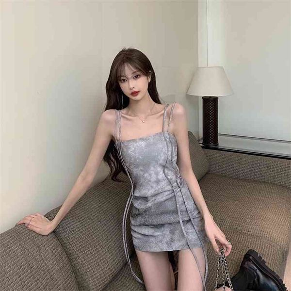 

dress female jump di tie-dye suspender mini skirt summer and korean fashion women's clothing 210520, Black;gray