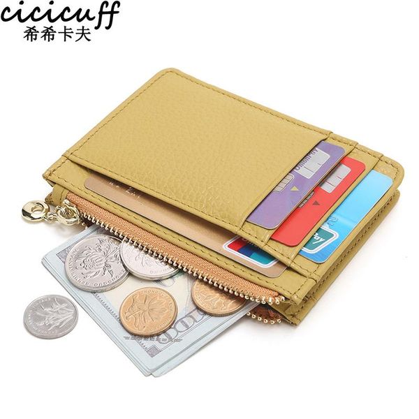 

card holders women small wallets minimalist case men slim leather business bank cardholder coin pocket purse, Brown;gray