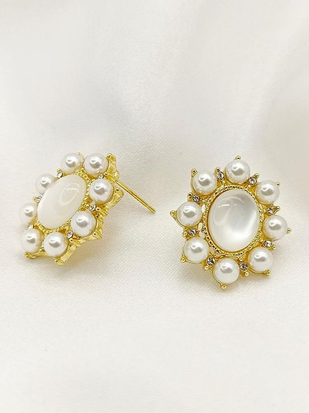 

stud inlaid pearl zircon irregular shape round fashion trendy women earrings girl ear studs birthday party earring accessories, Golden;silver