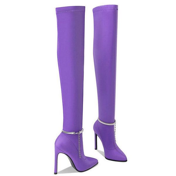 

boots 2021 women over the knee brand design microfiber thin high fashion pointed toe ladies stretch big size, Black