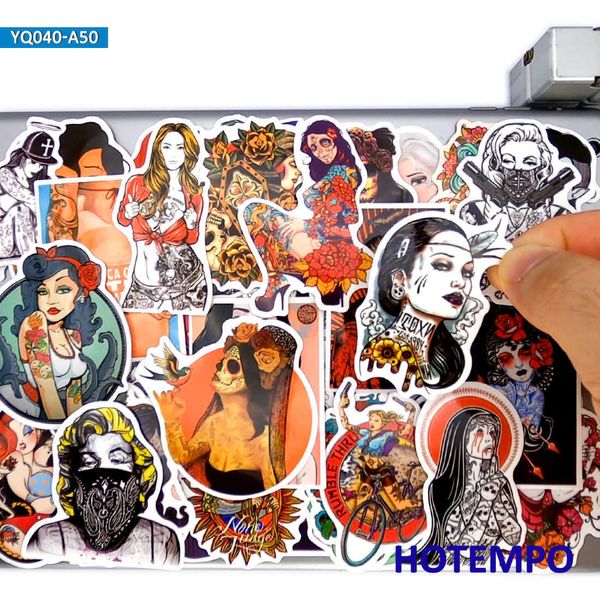 Nuovo 50pcs Sexy Beauty Tattoo Girl Princess Style Stickers Pack per DIY Phone Laptop Bagagli Chitarra Skateboard Bike Car Anime Sticker Car