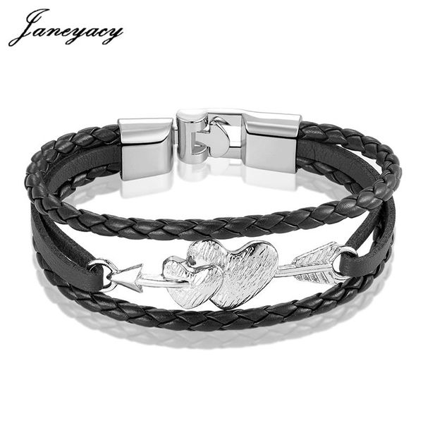 

link, chain janeyacy 2021 brand leather bracelet men's charm multi-layer love women party gift hombres pulsera, Black