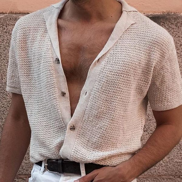 

gentleman solid knitted polos cardigan shirts 2021 spring summer men's poloshirt short sleeve v neck buttons cotton clothing, White;black