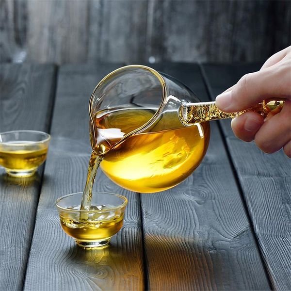 

cups & saucers creative hammer pattern heat-resistant glass gold side handle fair cup tea set utensils transparent dispenser