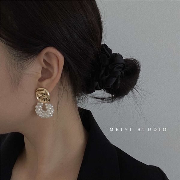 

french court pearl knitted earrings women's personality, Black