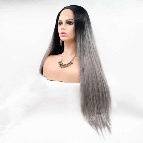 

wig season special black gray long hair gradient color, Black;brown
