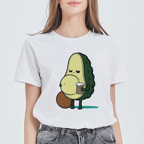

aesthetic avocado harajuku versatile womens t shirt cute funny print ropa mujer daily simple stylish top, White