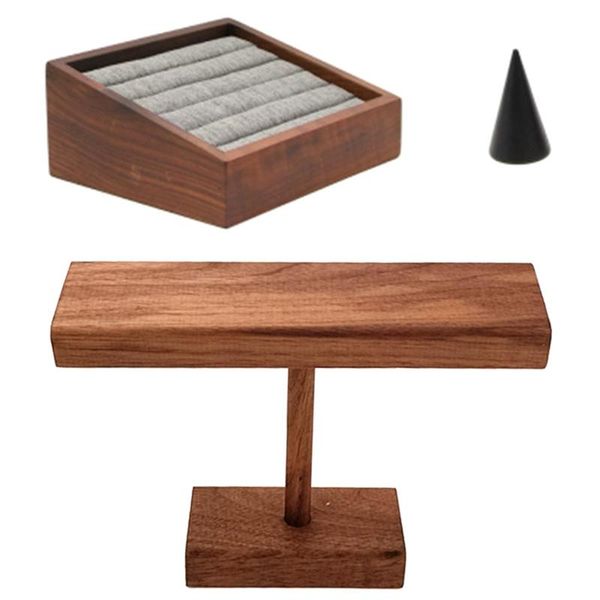 

jewelry pouches, bags 1 pcs black walnut watch stand bracelet & set vintage imitation ring plate earring display, Pink;blue