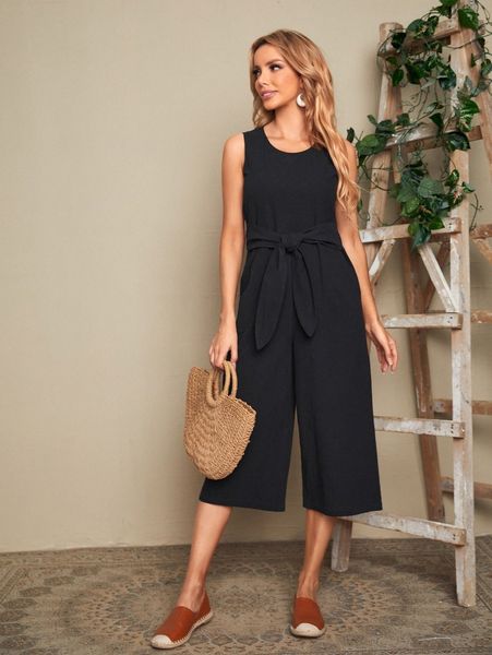 

emery rose tie front wide leg jumpsuit a2fb#, White