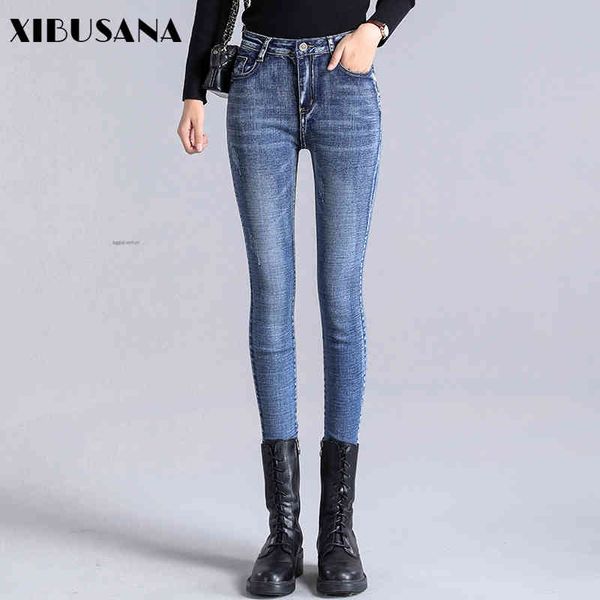 

skinny women denim jeans all-match high waist solid pencil streetwear female autumn ankle-length pants lady 210423, Blue