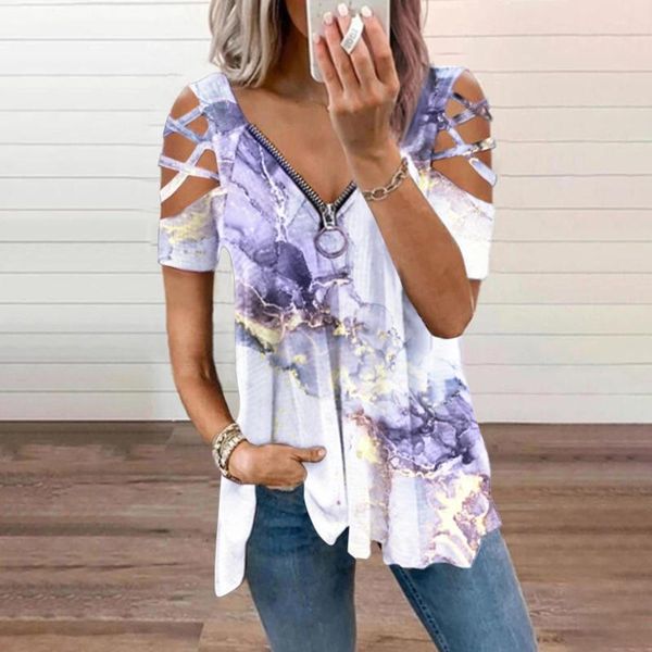 

women's blouses & shirts summer blouse shirt harajuku casual zip print short sleeve hollow plus size fashion women oversize blusas muje, White
