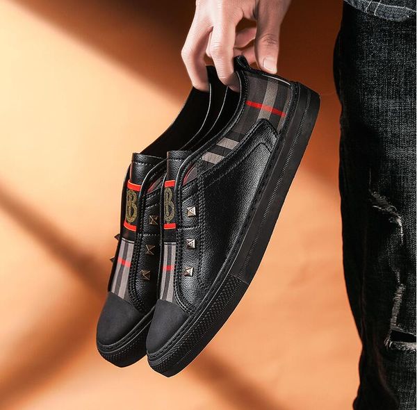 

casual men's shoes cowhide fashion soft-soled leather loafers youth shoes brand designer sneakers, Black
