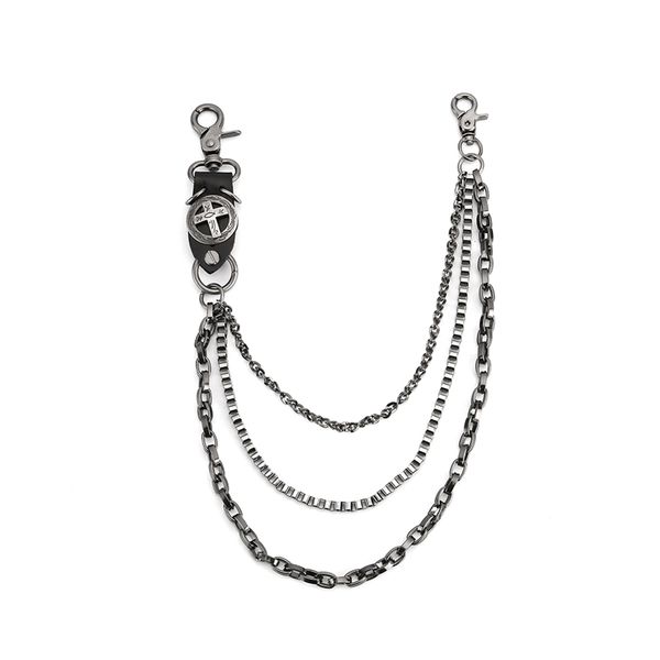 

rock punk hip-hop trendy belt waist chain multilayer male jean pants chain leather belt mens jewelry motorcycle gothic dr67, Silver