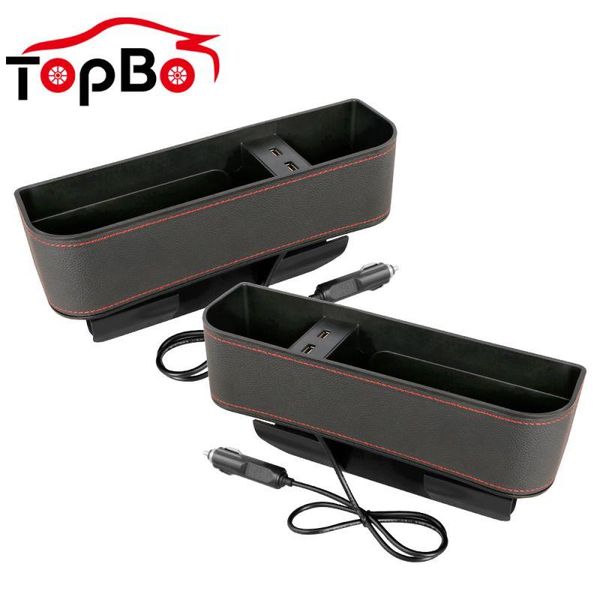 

car organizer 2pcs seat crevice storage box usb charger ports leather gap case pocket auto wallet phone keys cards holder