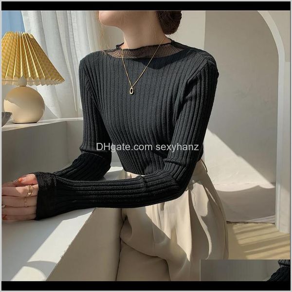

sweaters womens clothing apparel drop delivery 2021 winter net yarn splicing render knit female within half a turtleneck sweater long-sleeve, White;black