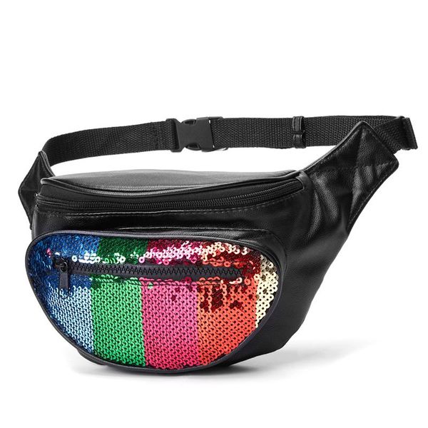 

annmouler fashion women waist bag pu leather patchwork fanny pack zipper pockets multicolor phone pouch case bags