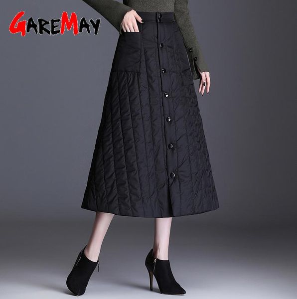 

skirts women's winter skirt with button high waist cotton down plus size maxi thick lack vintage long velvet for women, Black