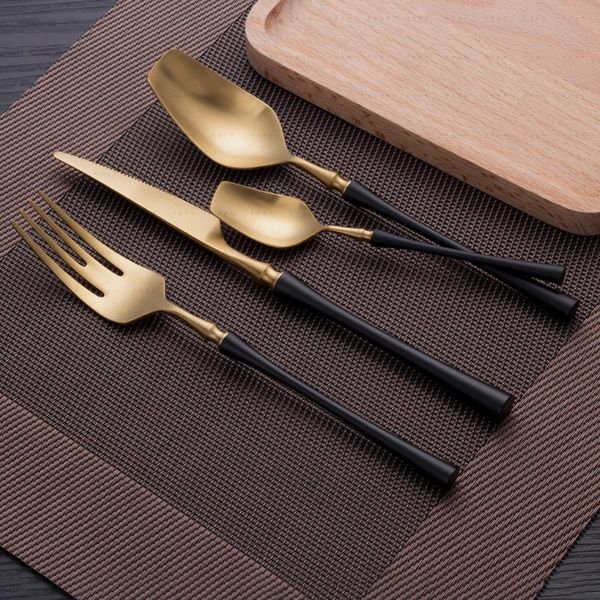 

western tableware gold cutlery set black stainless steel dinnerware knives golden kitchen matte flatware dropshopping sets