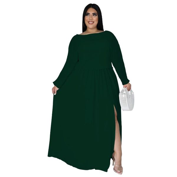 

plus size tracksuits autumn winter large swing slit skirt suit loose casual fall clothes 2021 fashion dress soild 2 piece sets long sleeve, Black