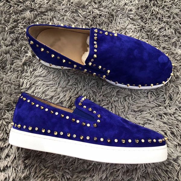 

wholesale famous men's pik boat dress shoes luxury red bottom oxford sneakers slip-on low spikes leisure flats party loafer s, Black