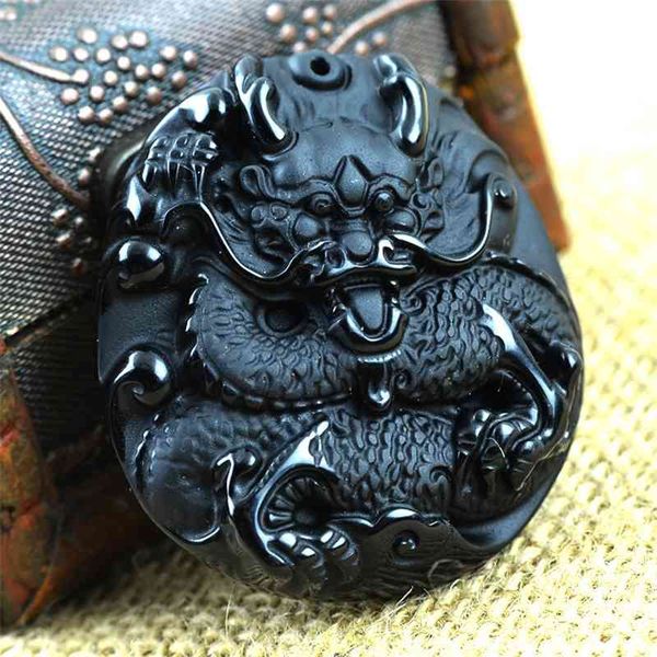 

necklace natural obsidian sea dragon king jade pendant, Black