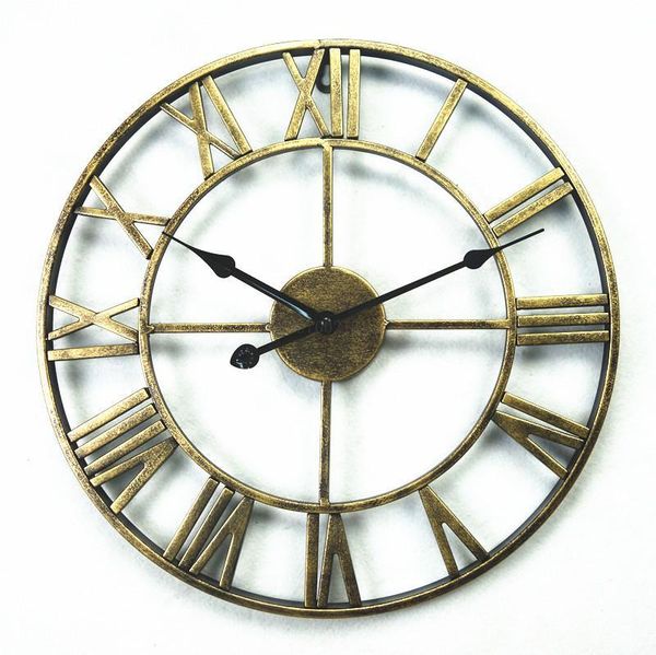 

wall clocks 3d circular retro roman 47cm wrought hollow iron vintage large mute decorative clock on the decoration for home