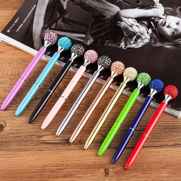 

pcs colorful crystal ball pen diamond metal ballpoint for school stationery office supply escolar material 23 colors pens, Blue;orange