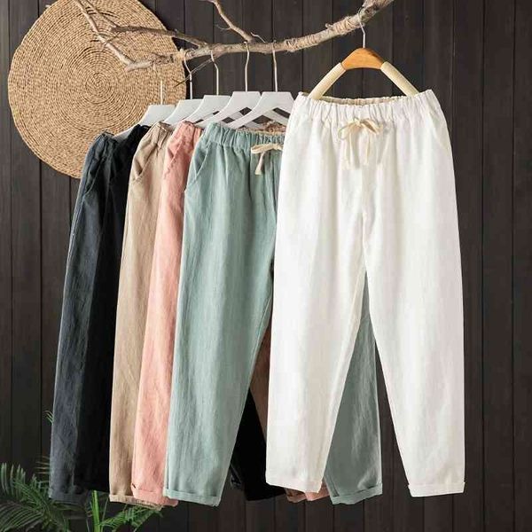 

women's pants & s spring summer vintage cotton linen casual loose mom solid color ankle-length harem for women s8lm, Black;white