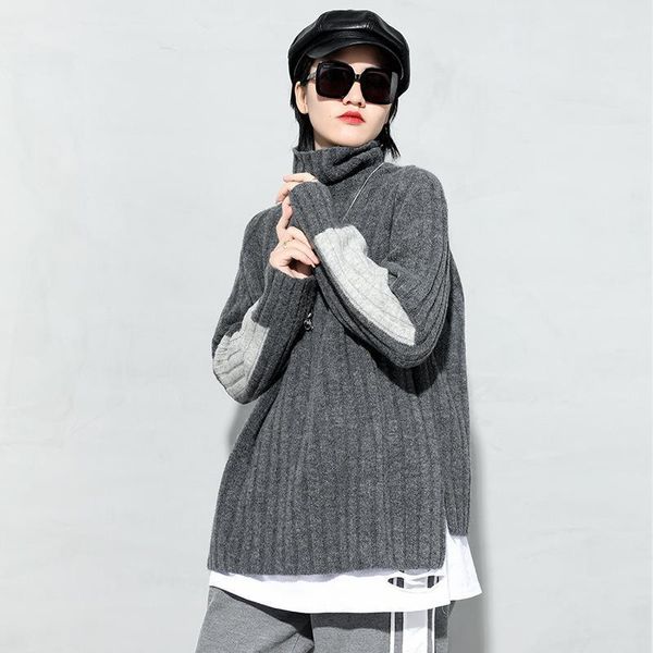 

high collar solid color fashion personality t210 women's sweaters, White;black