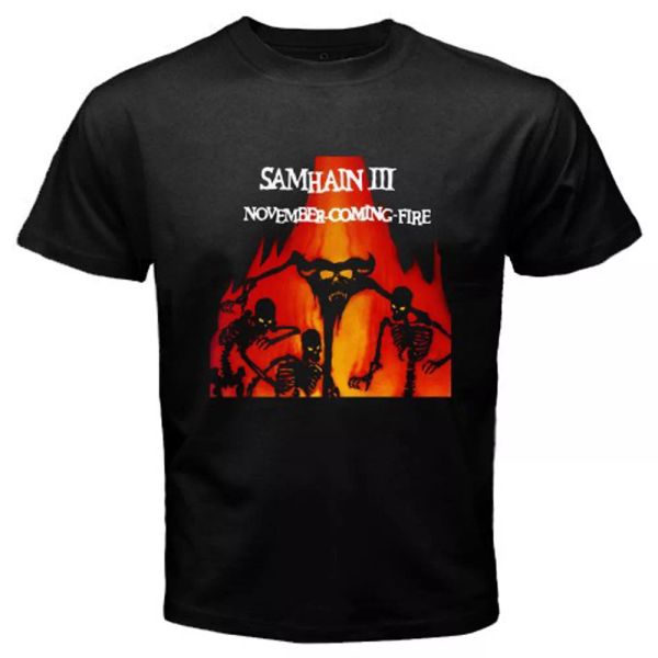 

new samhain iii november coming fire logo men's black t-shirt size s-3xl, White;black