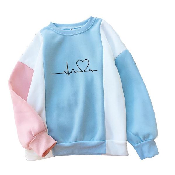 

women's hoodies & sweatshirts harajuku pullovers y2k fleece multicolor spliced crewneck crative electrocardiogram print kawaii sweatshi, Black
