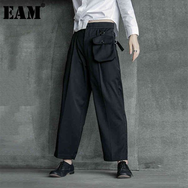 

[eam] high waist black pocket suit long trousers loose fit pants women fashion all-match spring autumn 1b209 210512, Black;white
