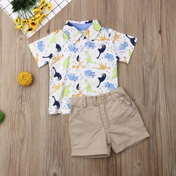 

2pcs toddler baby boy clothes dinosaur t shirt short pants summer outfit, White