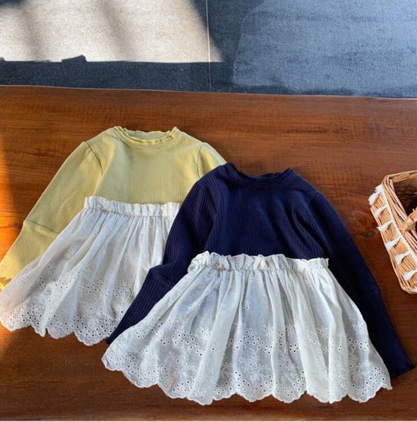 

girls patchwork t shirt spring fashion cotton full sleeve kids 1-7 years qm102 t-shirts, Blue