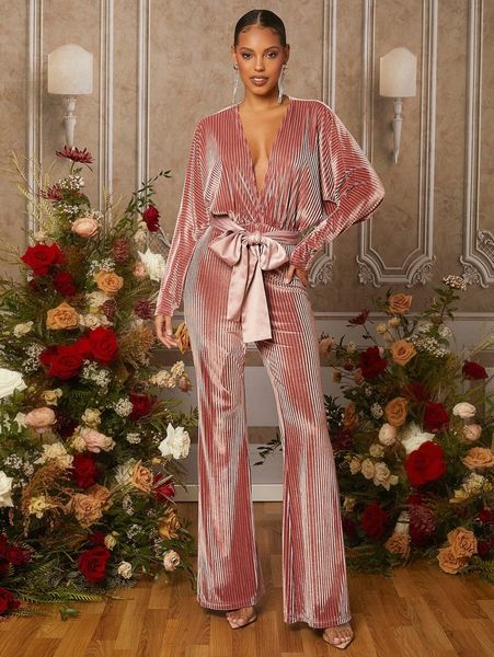 

batwing sleeve belted velvet flare leg jumpsuit j6rp#, White