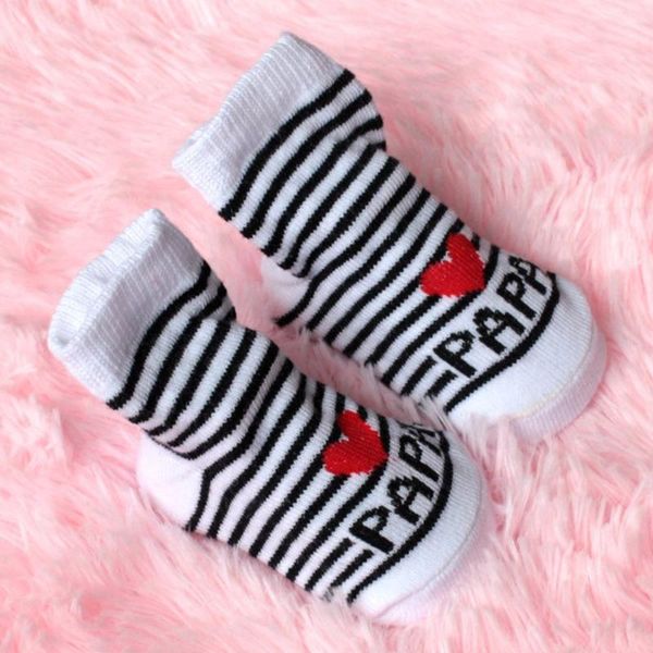 

baby infant boy girl slip-resistant floor socks love mama papa letter daddy mom cotton-style, Pink;yellow