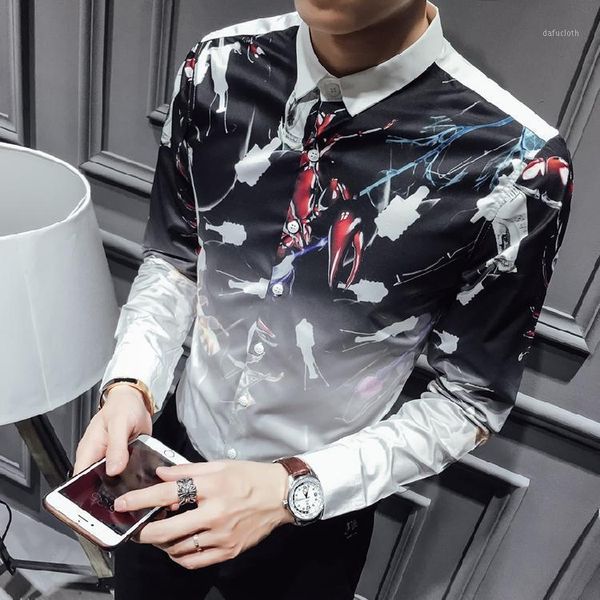 

fall capricorn hair stylist department of original printing men's self-cultivation korean shirts, 1701 white -p55 casual shirts, White;black